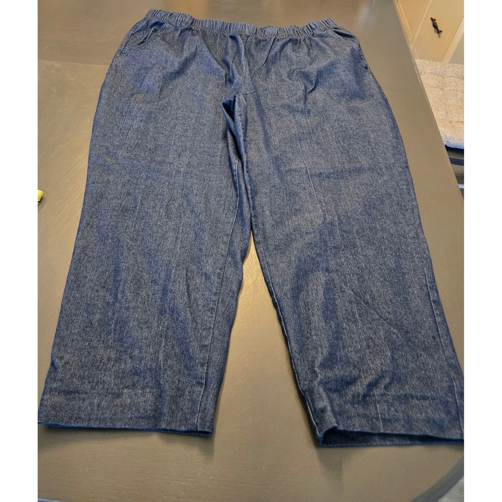 American Sweetheart Womens 3XP Petite Blue Denim Elastic Waist Pull On Pants AOD